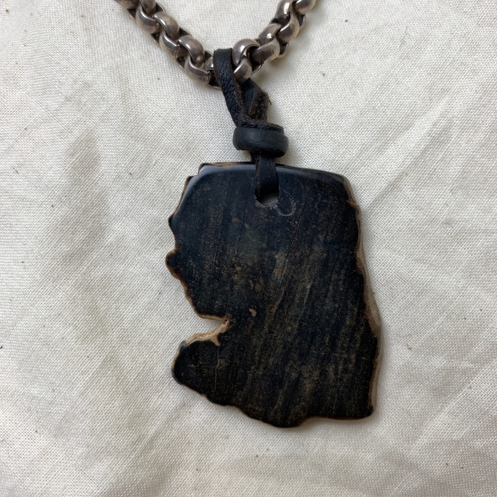 Genuine Petrified Wood Necklace 
Blk Leather Cord